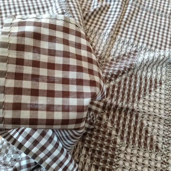 Vintage Brown Gingham Tablecloth Star Hand Stitched Cottagecore Farmhouse Decor - Picture 10 of 10